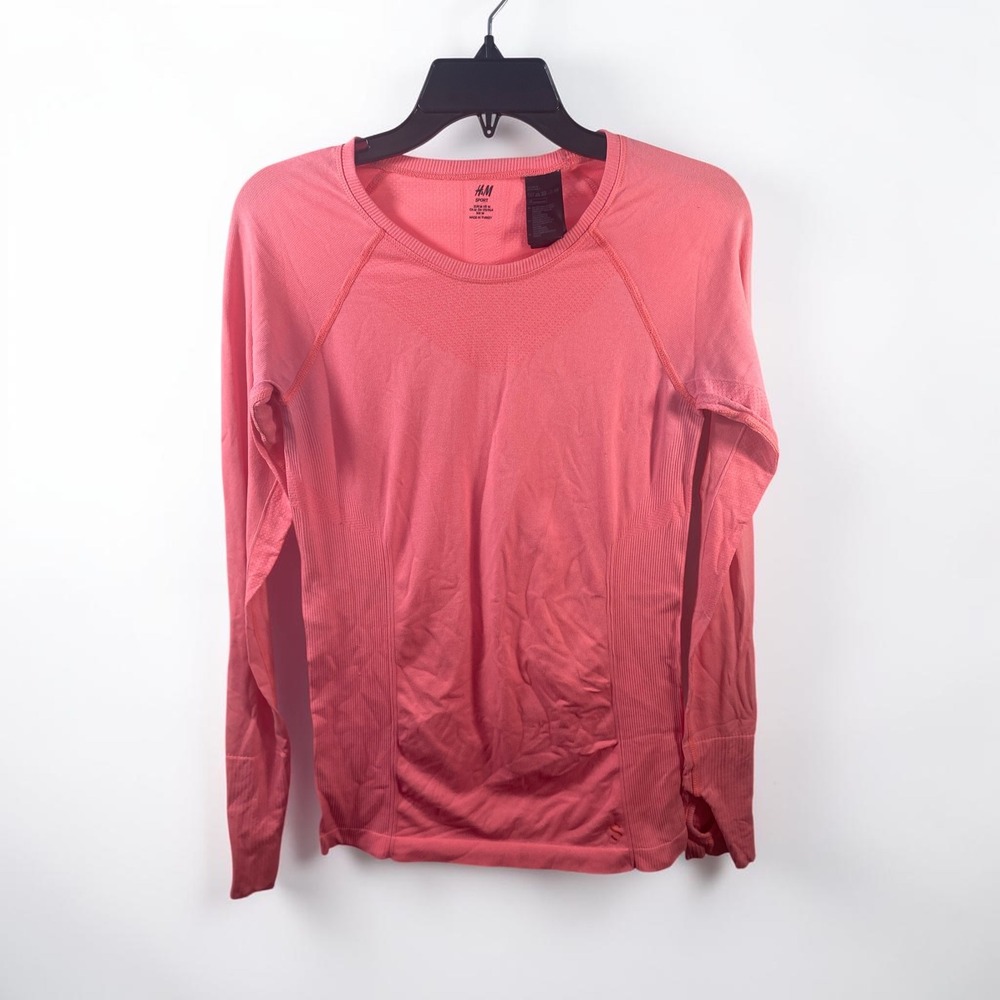 HM Sport Women Medium Coral Pink Seamless Long Sleeve Active Top Thumbholes